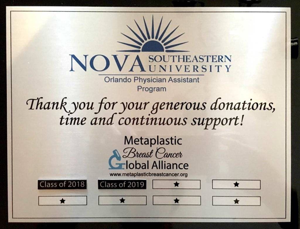 Metaplastic Breast Cancer Global Alliance Supporter Appreciation Plaque