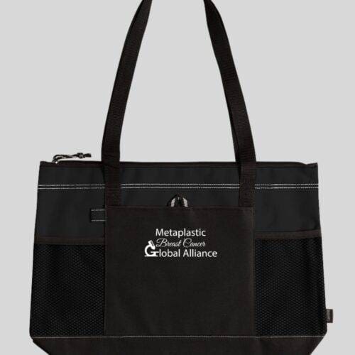 Zippered Tote with Metaplastic Breast Cancer Global Alliance Logo on it